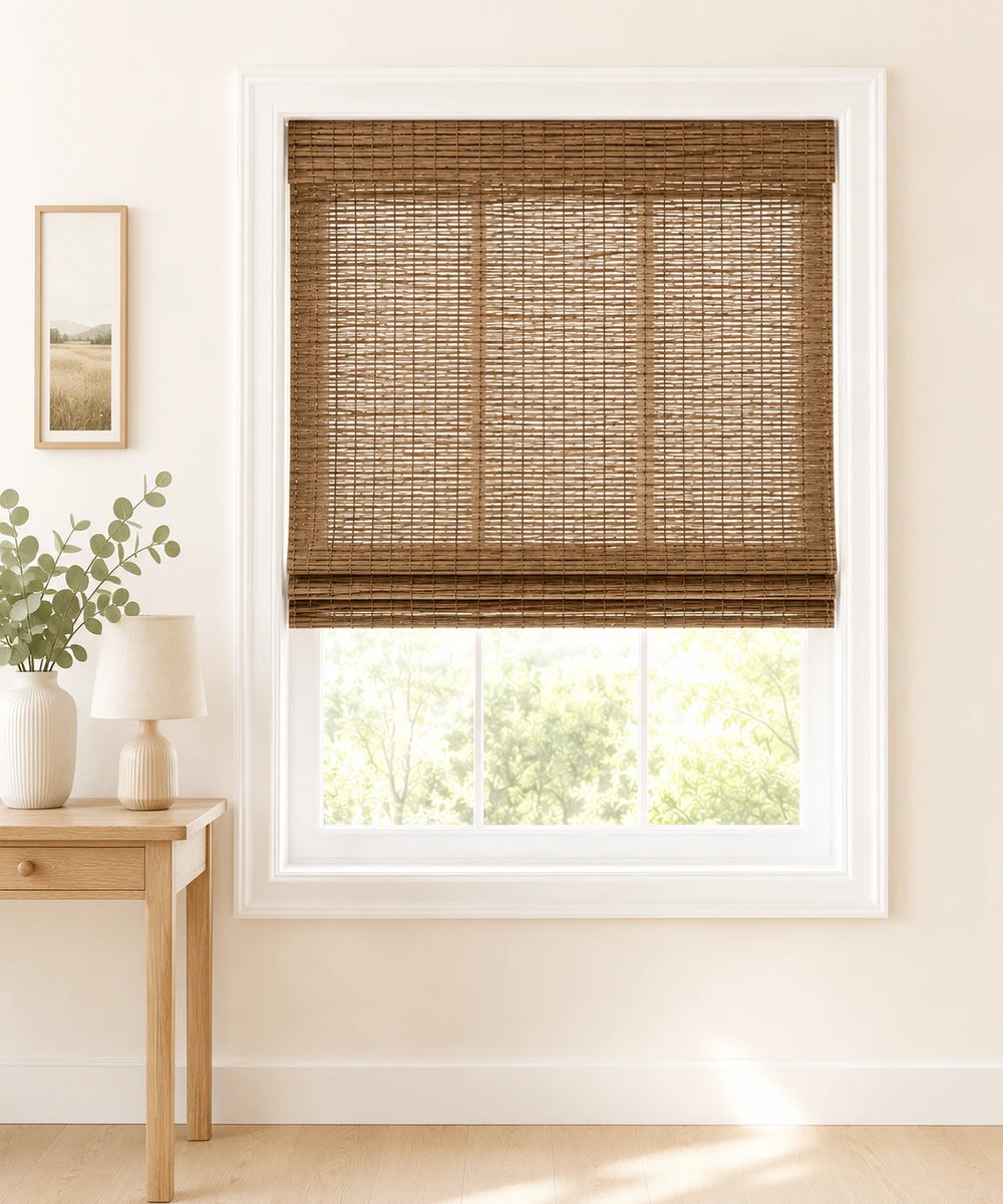 Custom Hazel Pecan Woven Bamboo Shades - Standard - Pecan H11-1