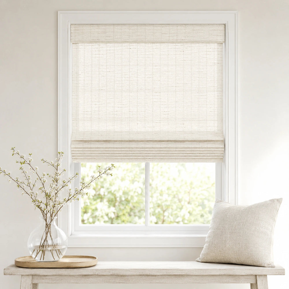Custom Ivy Bone White Woven Bamboo Shades - Standard - Bone White DP60-01