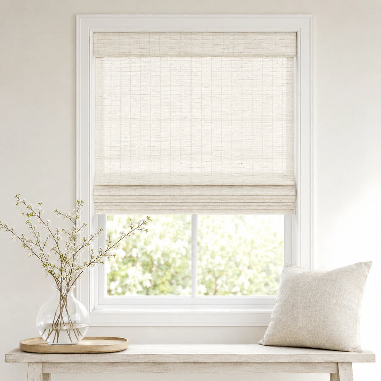 Custom Ivy Bone White Woven Bamboo Shades - Standard - Bone White DP60-01