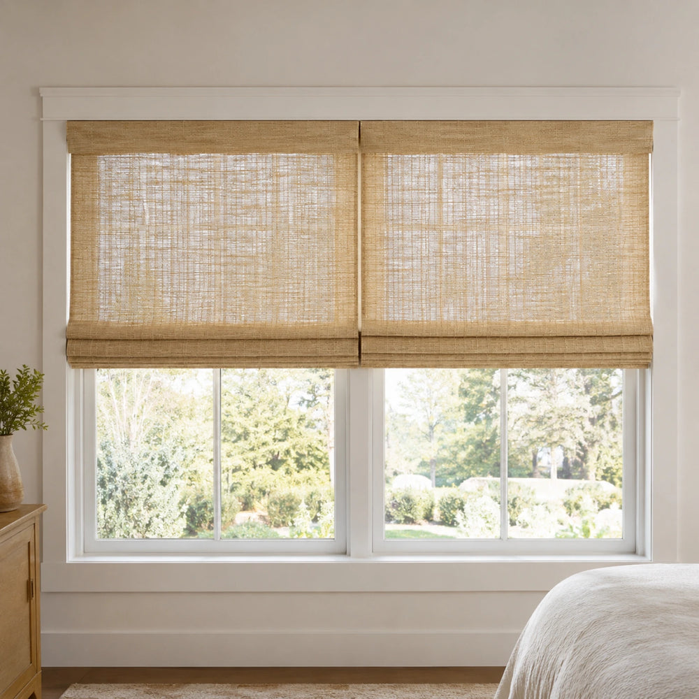 Custom Natural 2 Shades on 1 Headrail Bamboo Shades - 2 Shades on 1 Headrail - 2 Shades on 1 Headrail NU-01