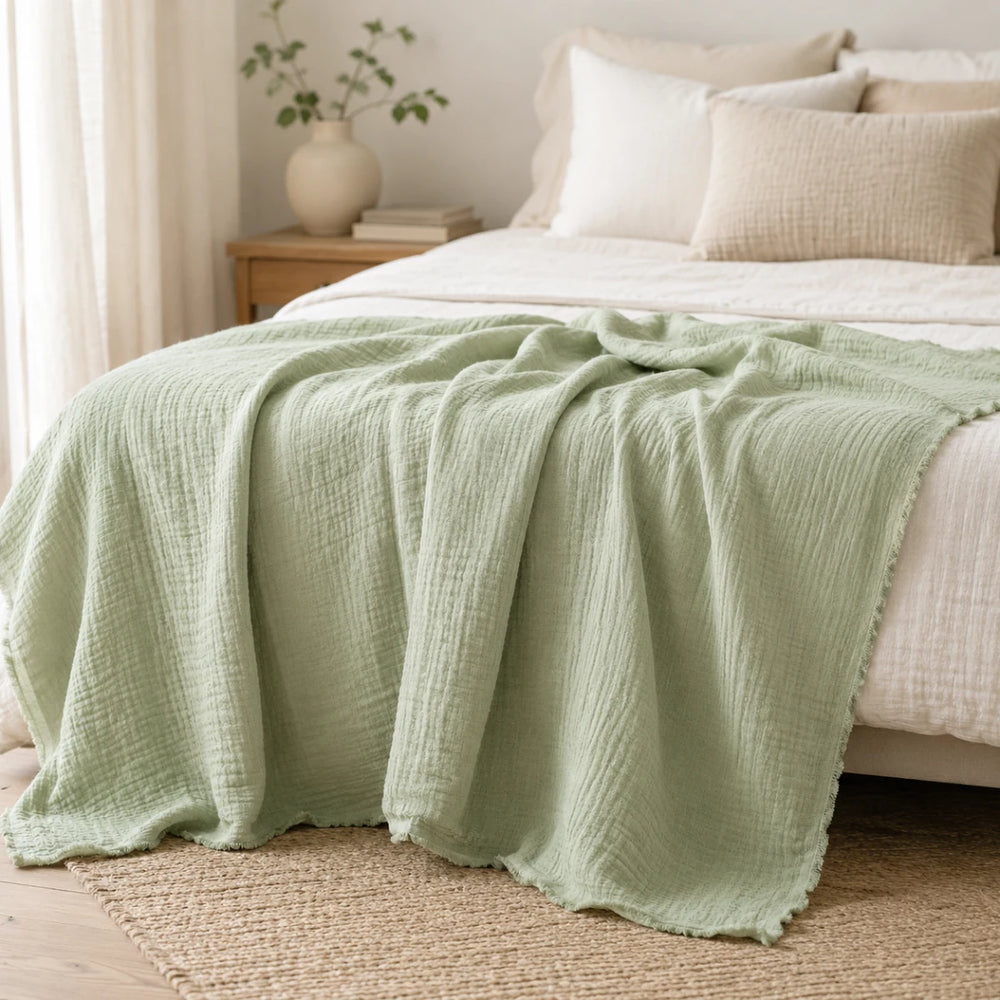 100% Cotton Breathable Muslin Throw for Bed - Light Green browser generated product photo