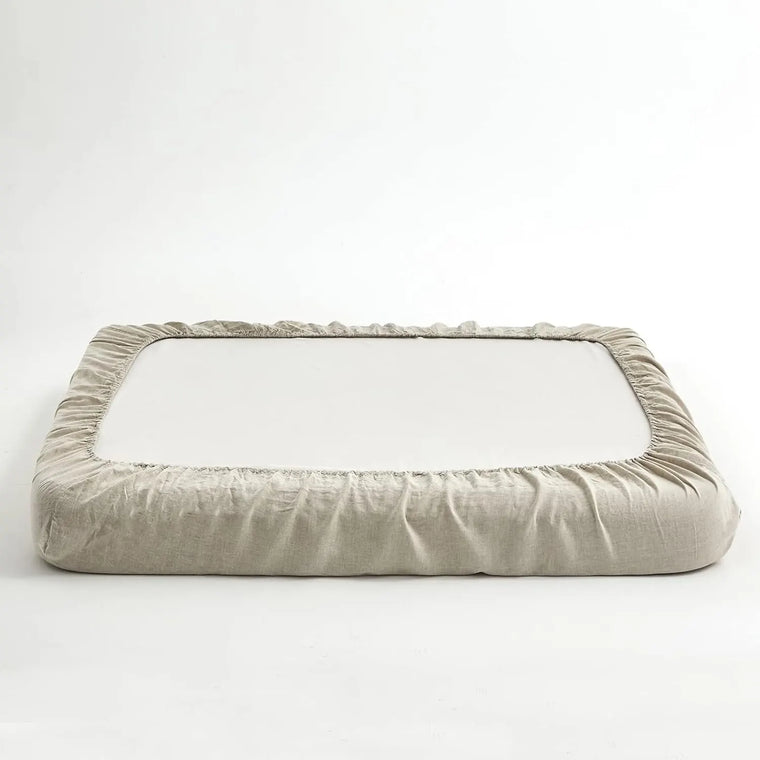 100% Linen Beige Solid Fitted Sheet Sets - Fredesigner