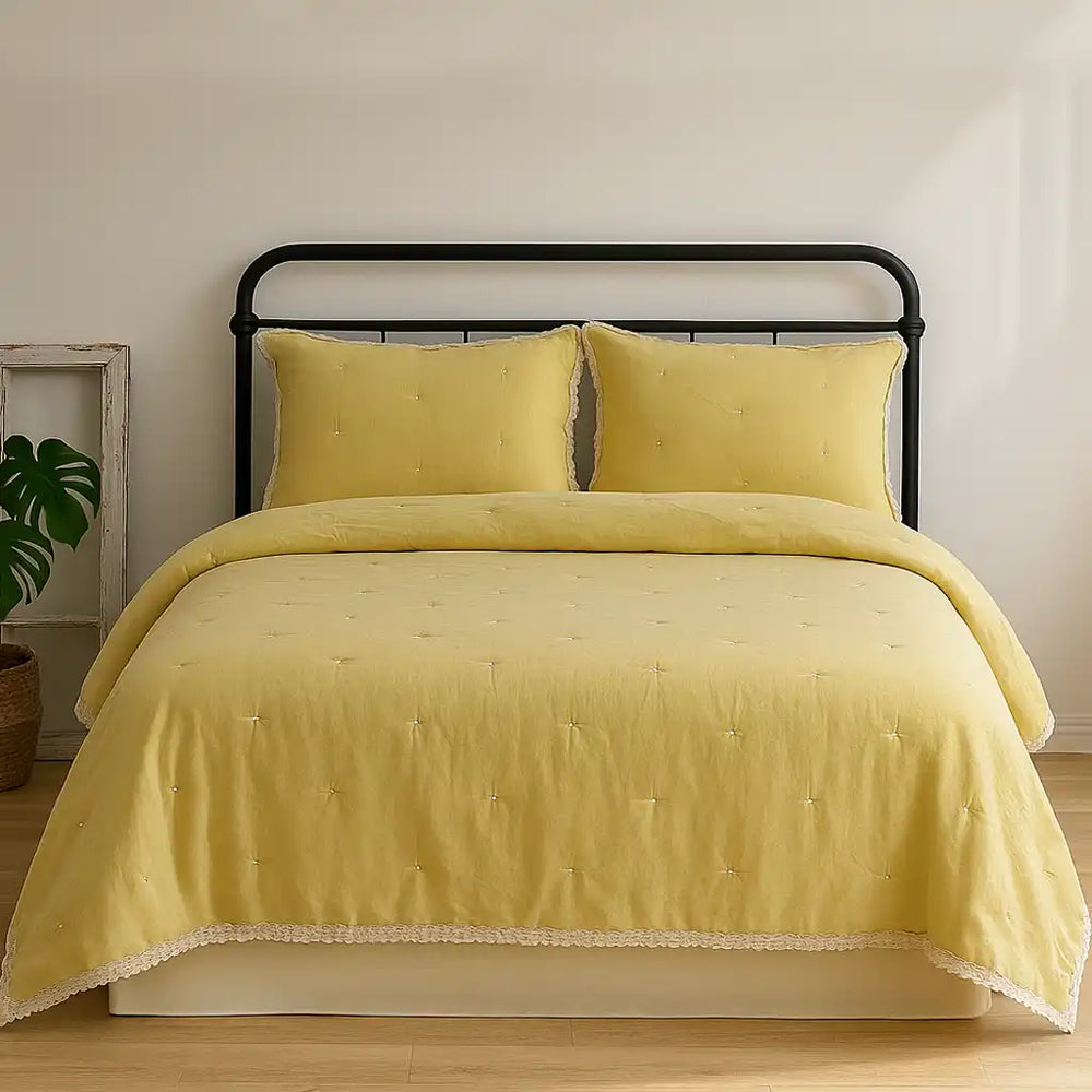 3pcs Lace Ruffled Bedding Comforter Set - Fredesigner