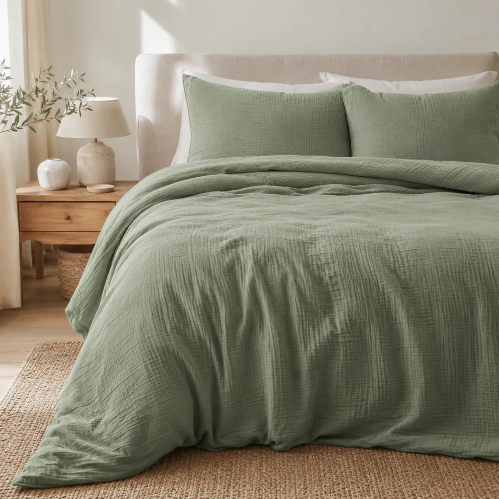 2-Layer Gauze Muslin Cotton Duvet Cover - Green browser generated product photo