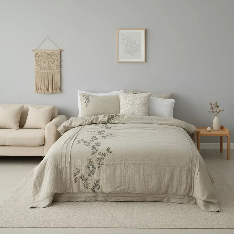 Embroidered Floral Duvet Cover - Fredesigner