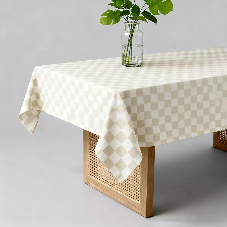 Beige Checkered Tablecloth Tables Plaid - Fredesigner
