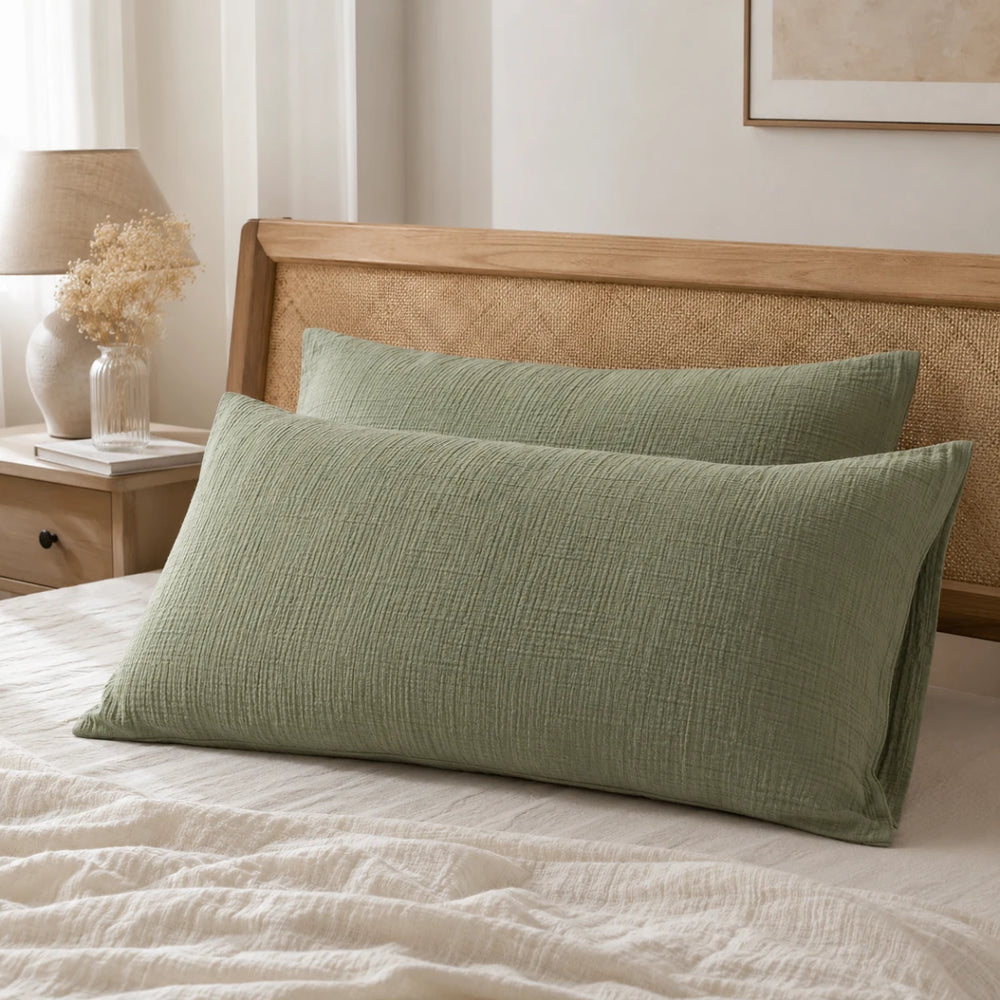 2 Layers Gauze Cotton Muslin Pillowcovers 2-pieces - Green browser generated product photo