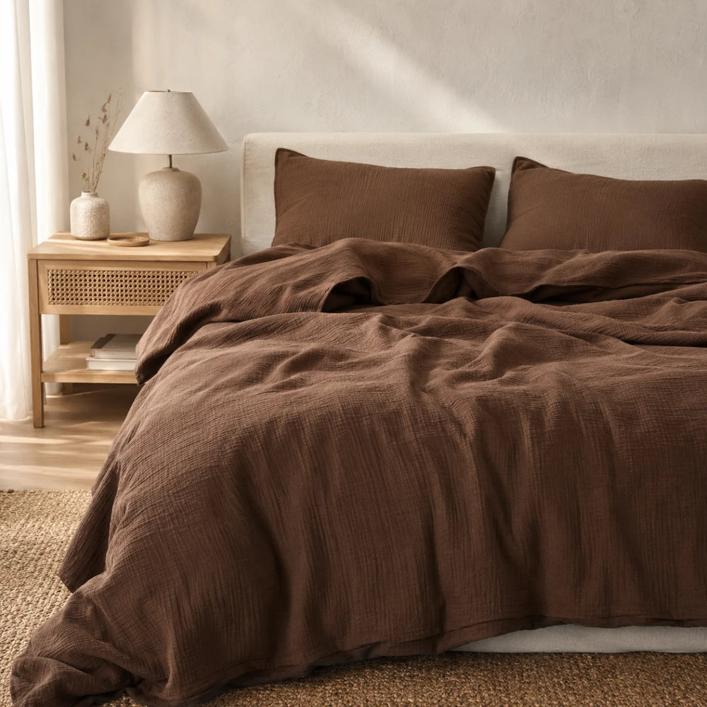 Double-Layer Gauze Muslin Cotton Duvet Cover - Coffee browser generated product photo