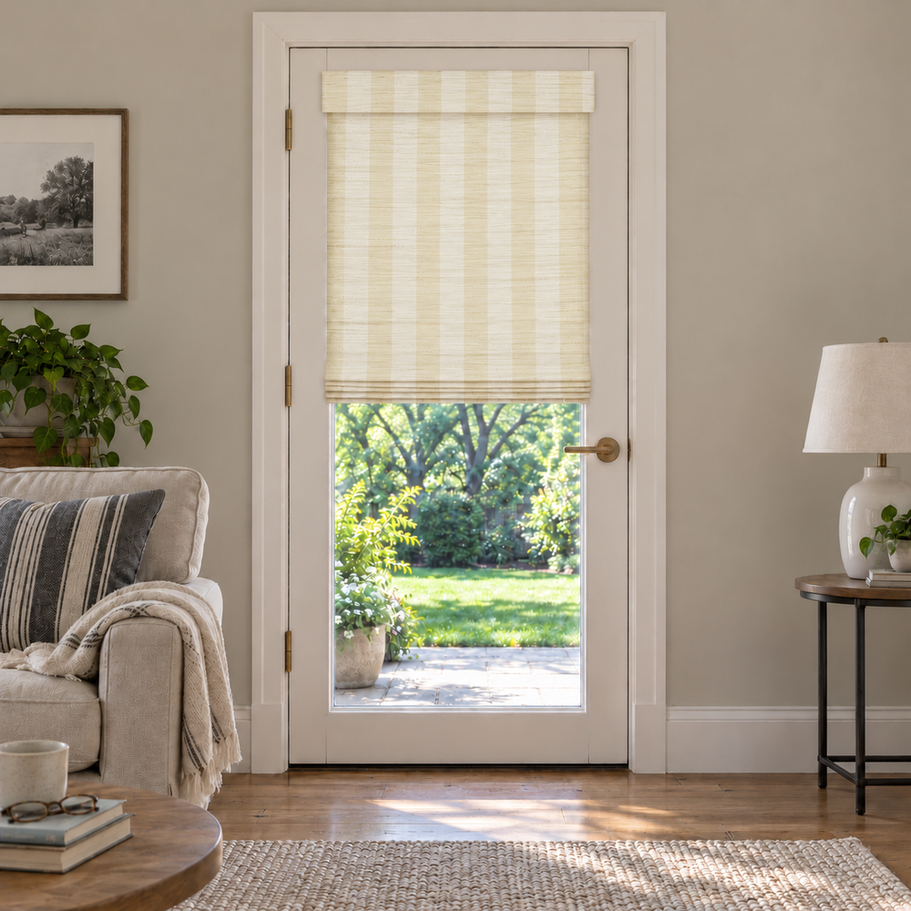 Custom Tessora Reed French Door Bamboo Shades - RS408-1 browser generated product photo by Fredesigner