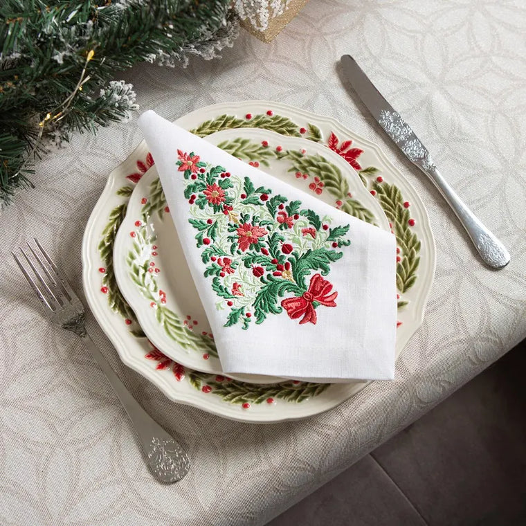 100% Linen Christmas Napkin With Custom Embroidery - Fredesigner