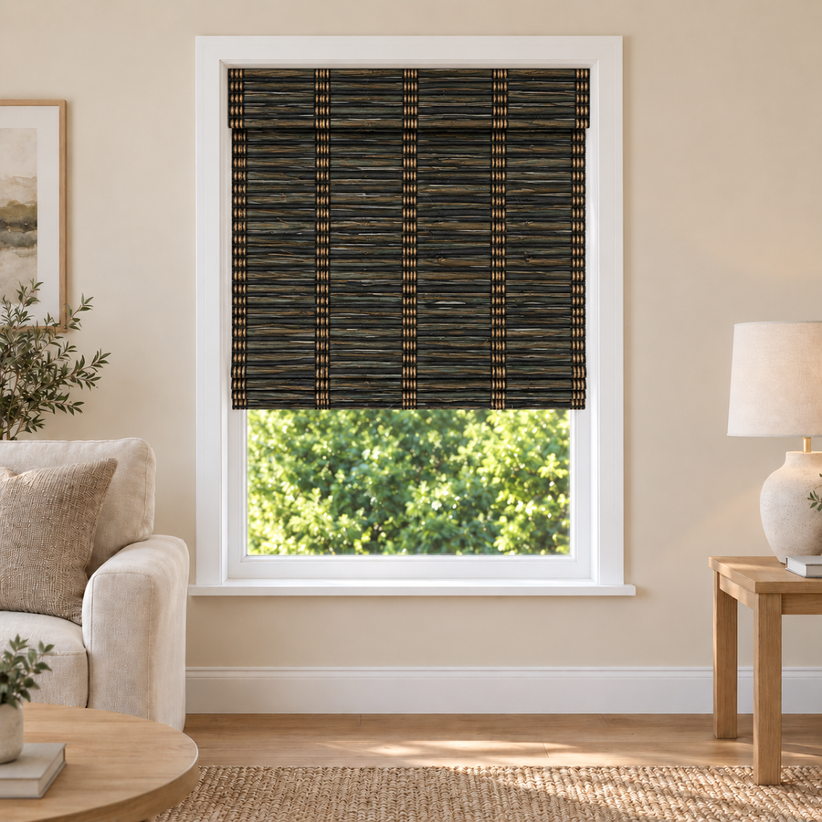 Fredesigner Solenne Edit H1110 single woven shade in an American living room