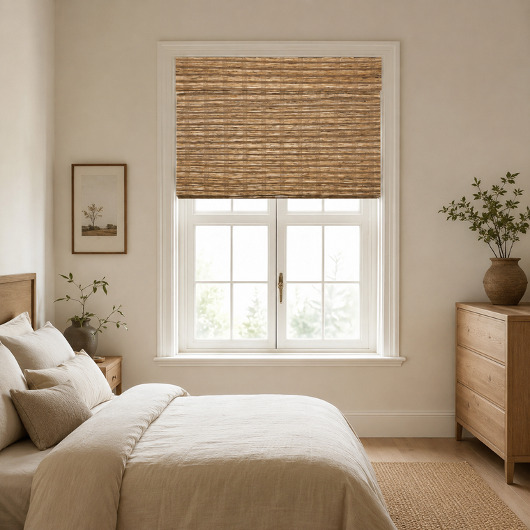 Custom Hazel Pecan Woven Bamboo Shades - Pecan H11-1
