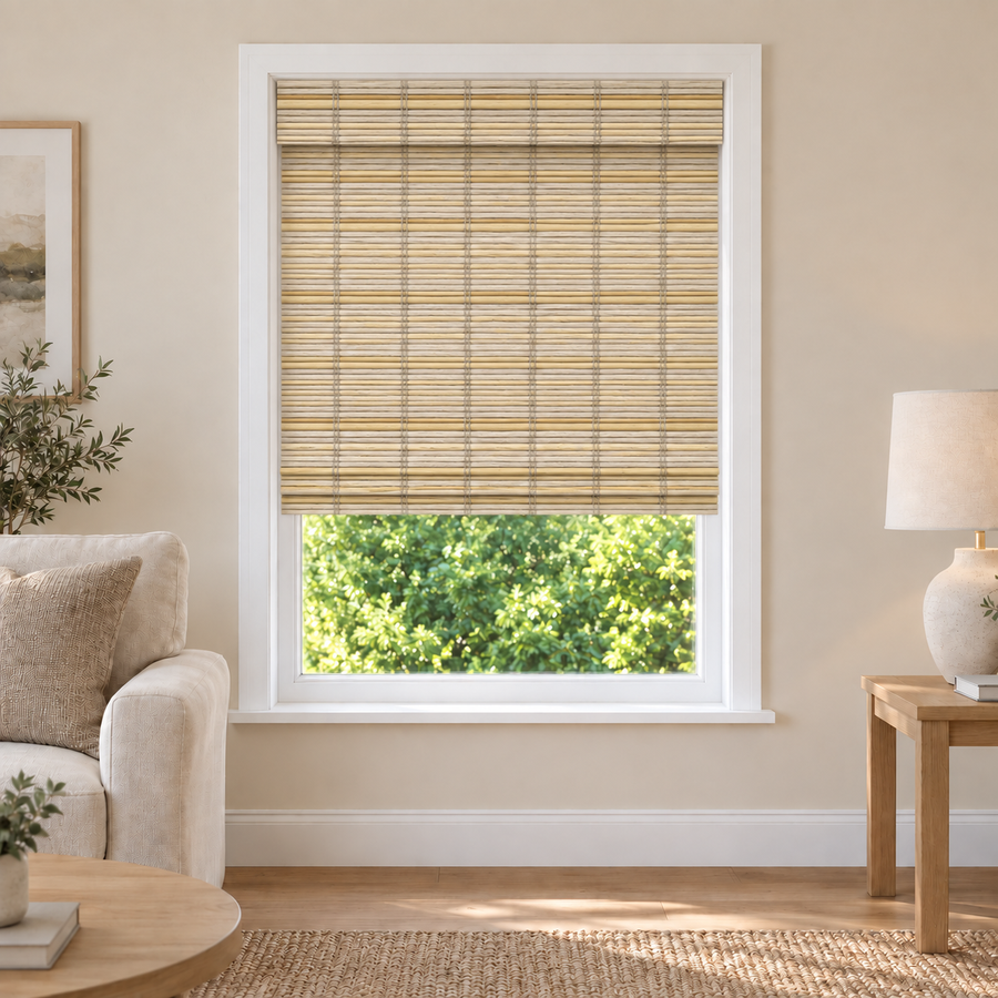 Solenne Edit H113 woven shade in a furnished American living room