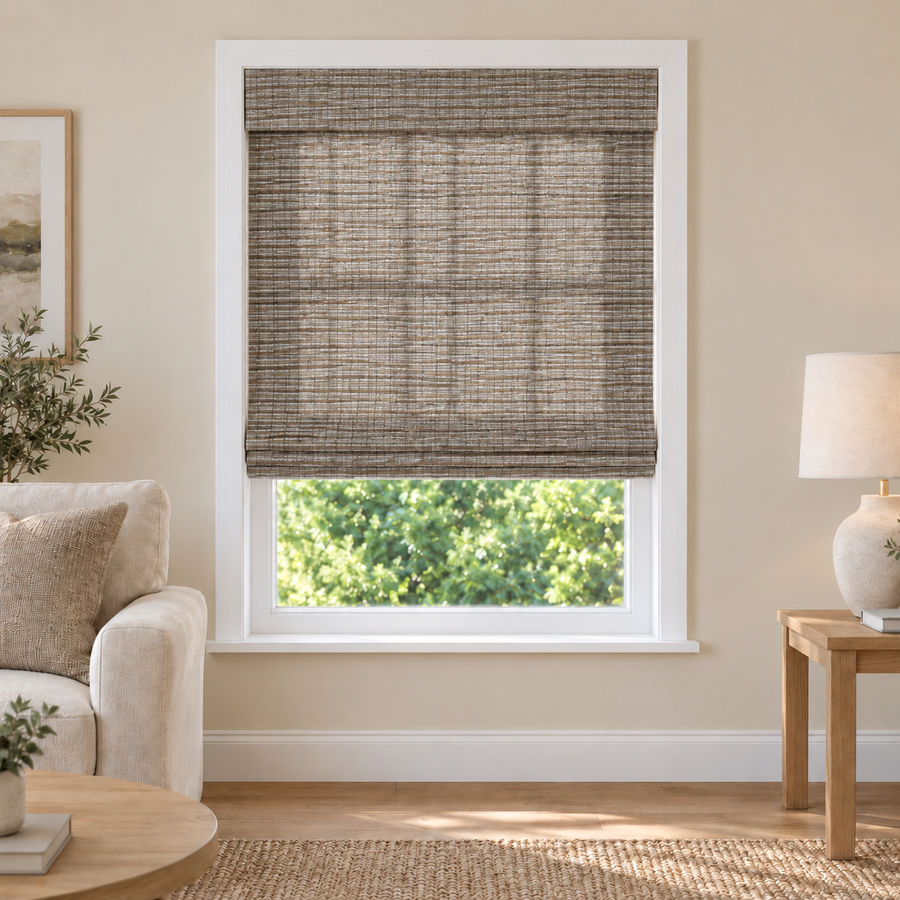 Solenne Edit H117 woven shade in a furnished American living room