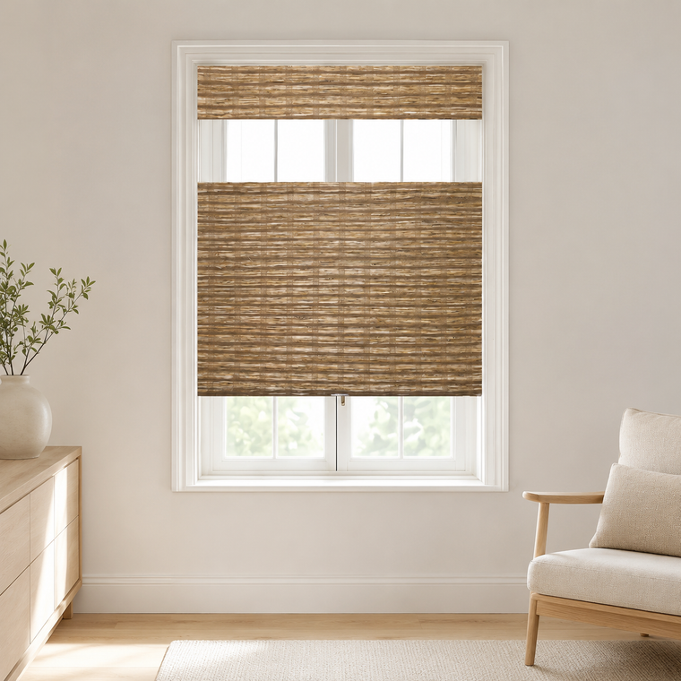 Custom Hazel Pecan Top Down Bottom Up Bamboo Shades - Pecan H11-1