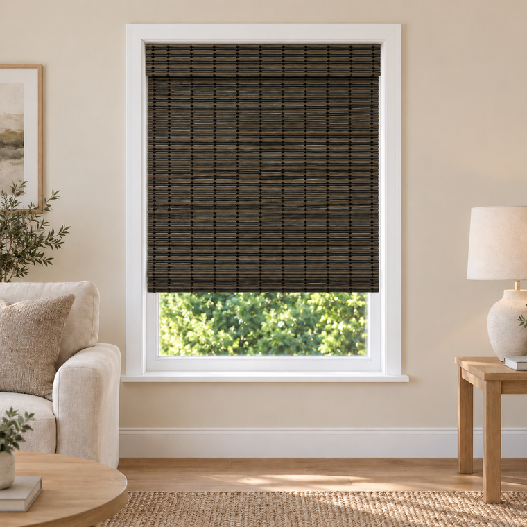 Orelle Edit DZH88 woven shade in a furnished American living room
