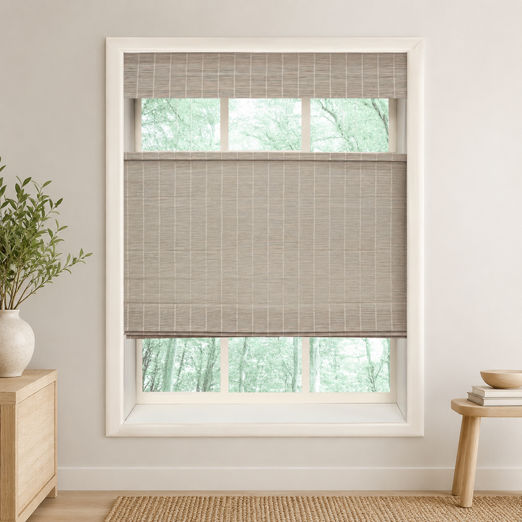 Custom Ivy Mist Gray Top Down Bottom Up Bamboo Shades - Mist Gray 103-22