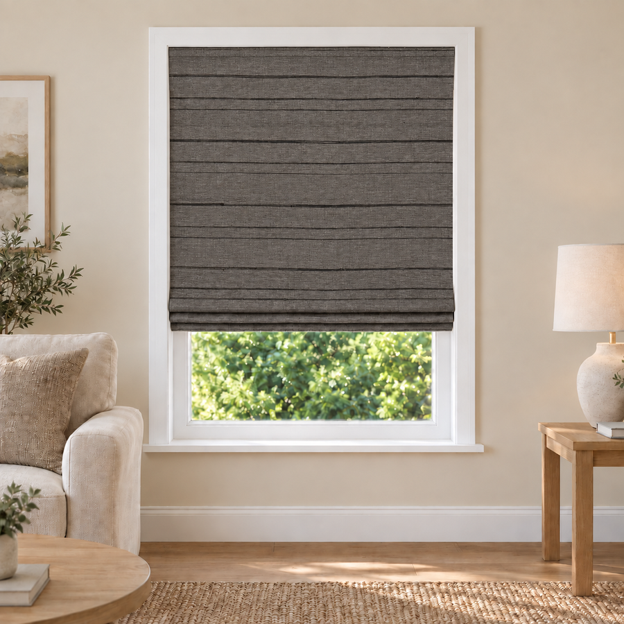 Fredesigner NU04 woven shade in a furnished American living room