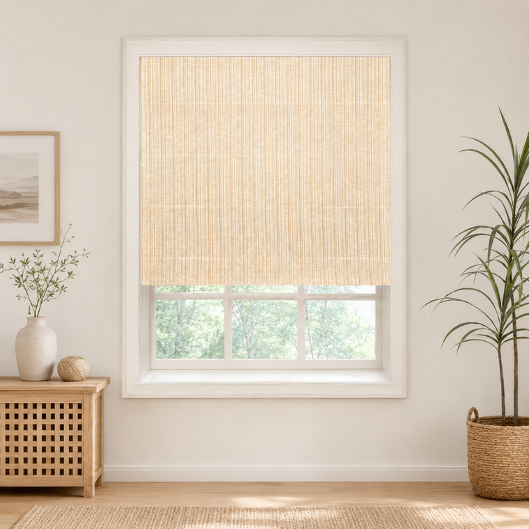 Custom Natural Caramel Stripes Woven Bamboo Shades - Caramel Stripes NU-05