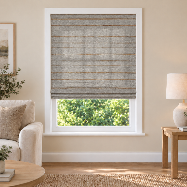 Fredesigner NU03 woven shade in a furnished American living room