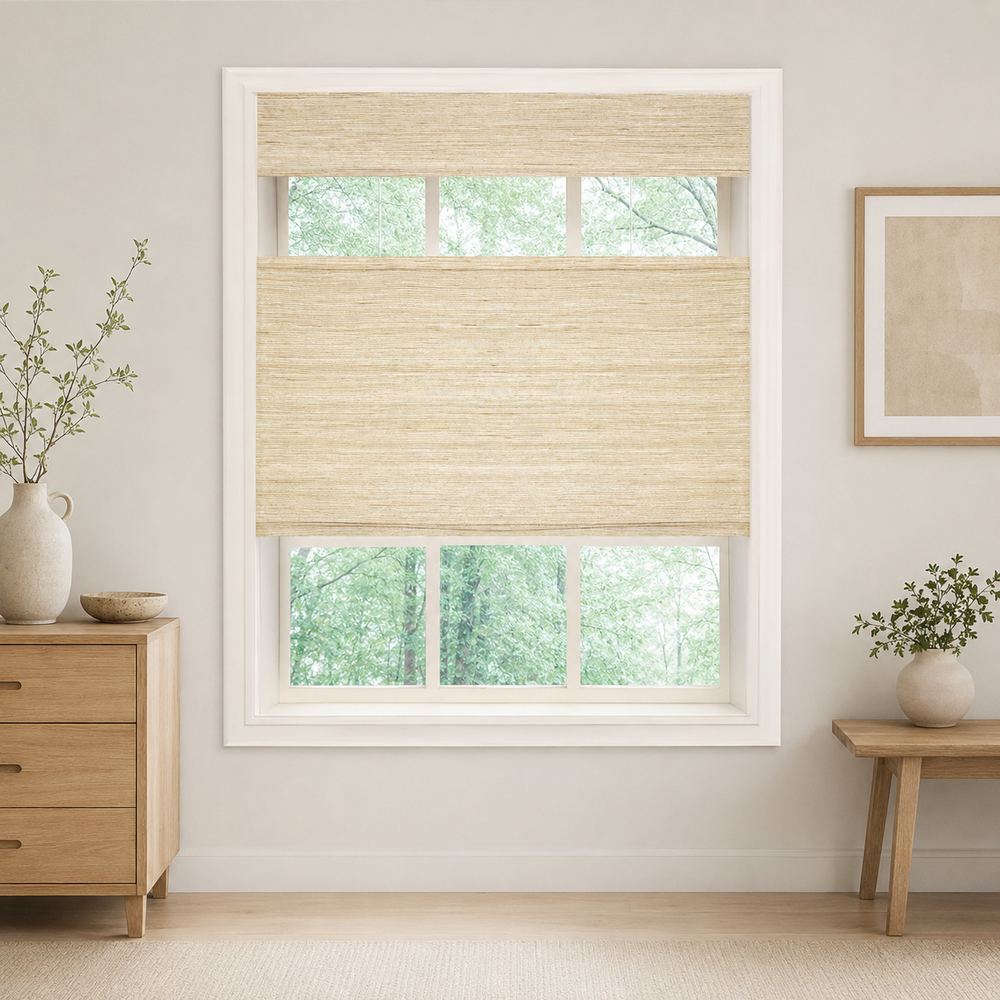 Custom Natural Ginkgo Top Down Bottom Up Bamboo Shades - Ginkgo NU-08