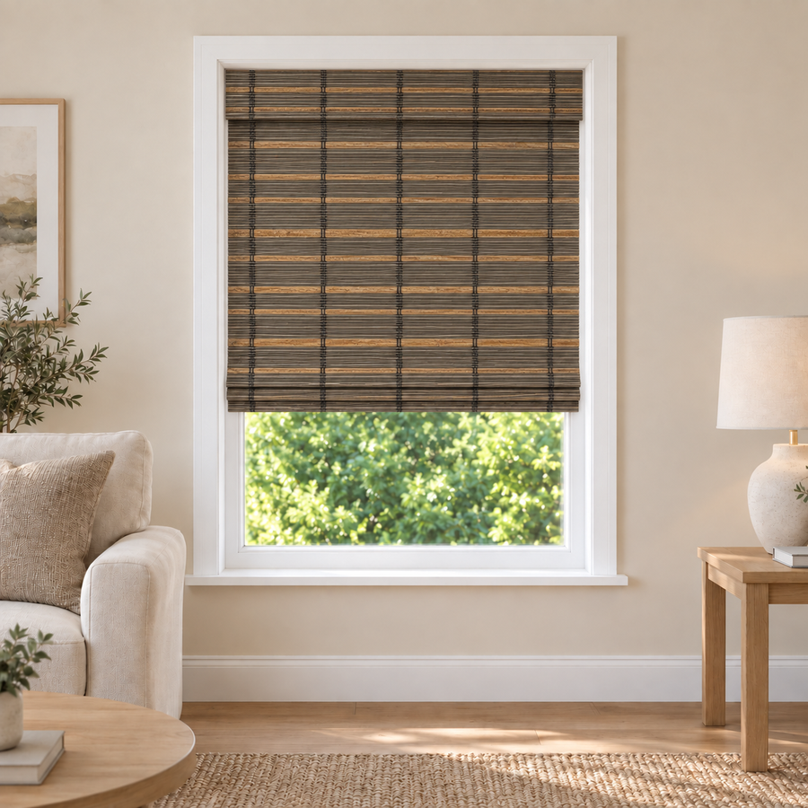 Auvia Edit NA019 woven shade in a furnished American living room