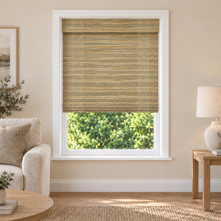 Auvia Edit NA1903 woven shade in a furnished American living room