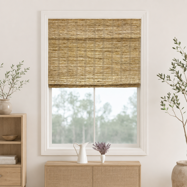 Custom Ramie Almond Woven Bamboo Shades - Almond E427