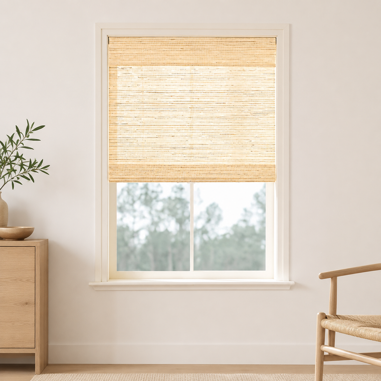 Custom Ramie Beige Brown Woven Bamboo Shades - Beige Brown DHZ-01