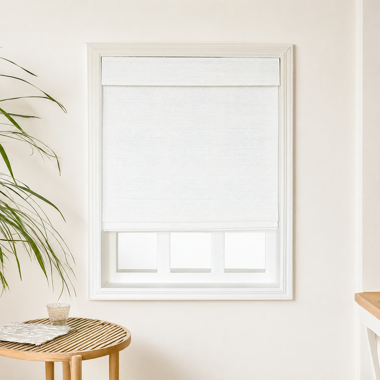 Custom Ramie Beige White Woven Bamboo Shades - Beige White 390-02