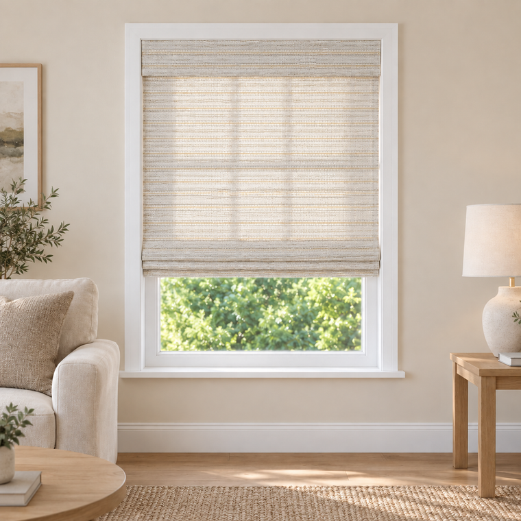 Tessora Edit DMC0201 woven shade in a furnished American living room