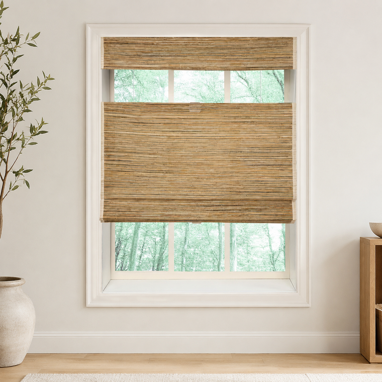 Custom Ramie Honeynut Top Down Bottom Up Bamboo Shades - Honeynut D15-04