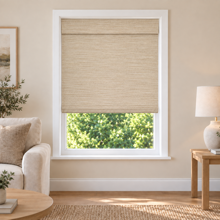 Velune Edit W0711 woven shade in a furnished American living room