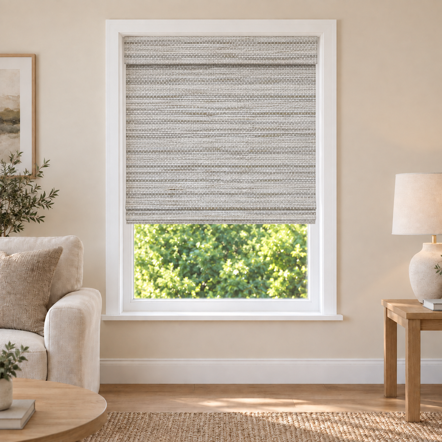 Velune Edit W0710 woven shade in a furnished American living room