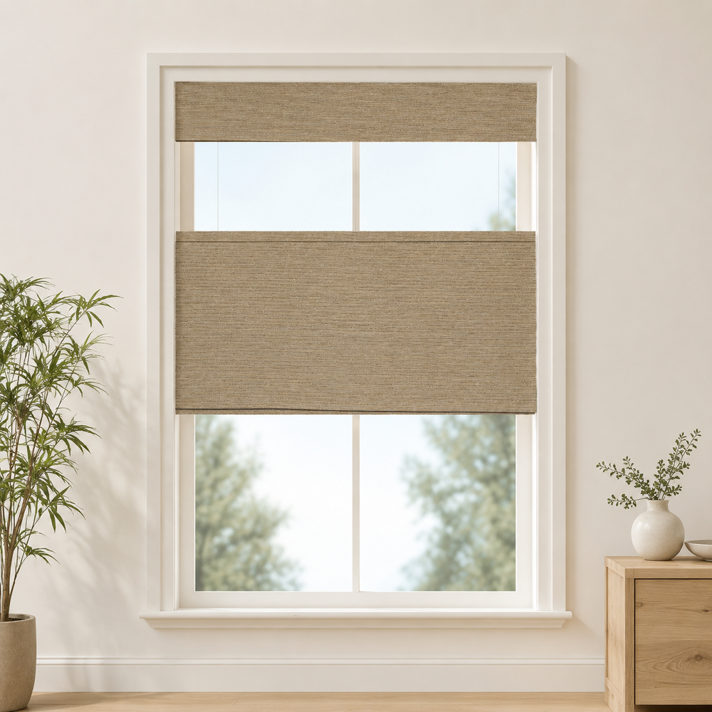 Custom Willow Wheat Top Down Bottom Up Bamboo Shades - Wheat W07-1