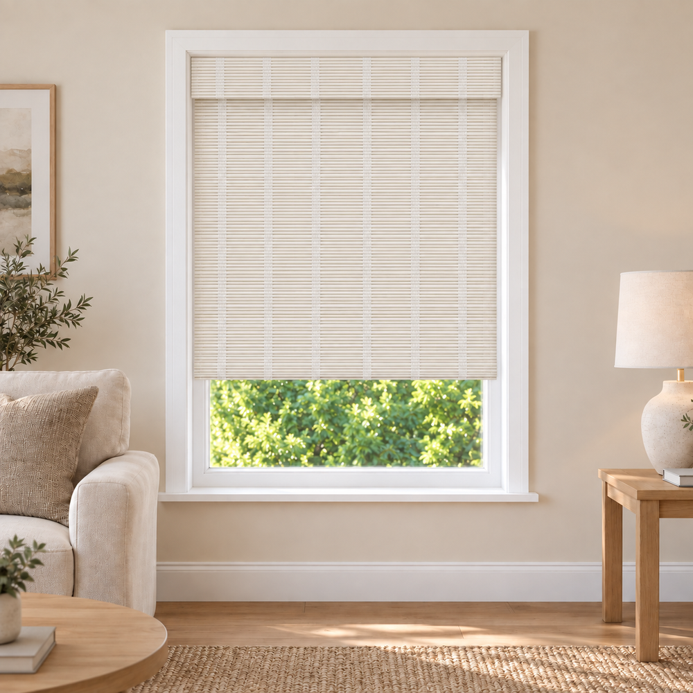 Orelle Edit SLR0602 woven shade in a furnished American living room