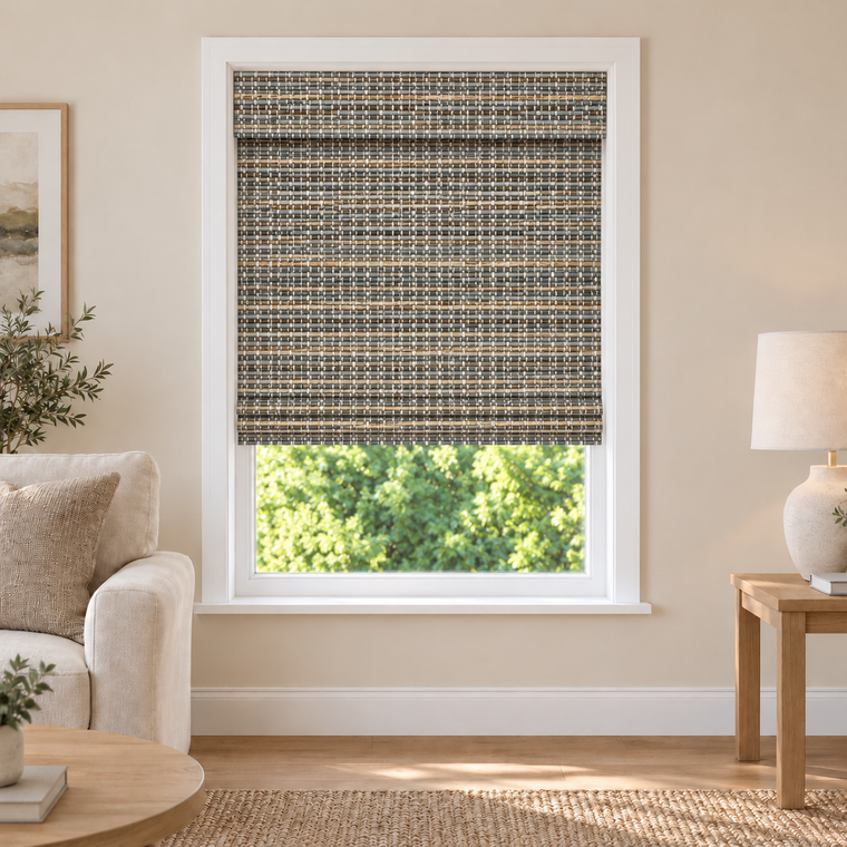 Solenne Edit H118 woven shade in a furnished American living room