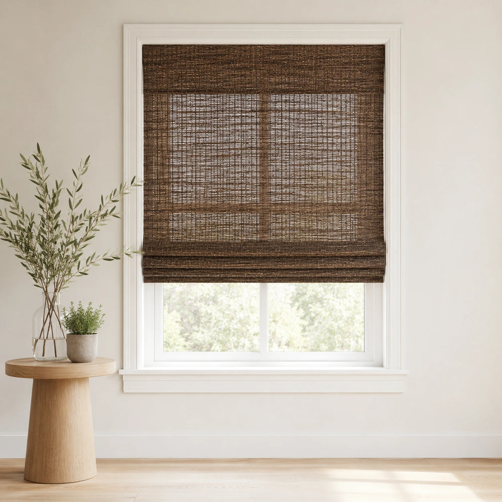 Custom Hazel Inkwell Oak Woven Bamboo Shades - Standard - Inkwell Oak H11-10