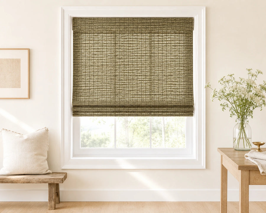 Custom Hazel Olive Ash Woven Bamboo Shades - Standard - Olive Ash H11-9