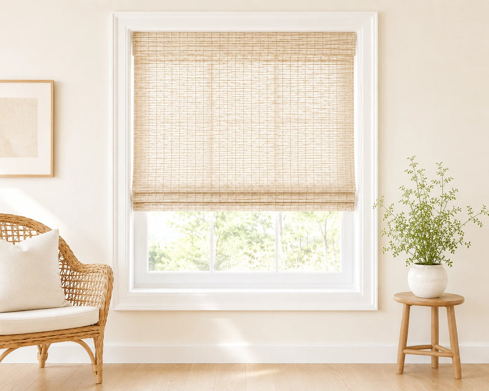 Custom Hazel Pale Almond Woven Bamboo Shades - Standard - Pale Almond H11-4