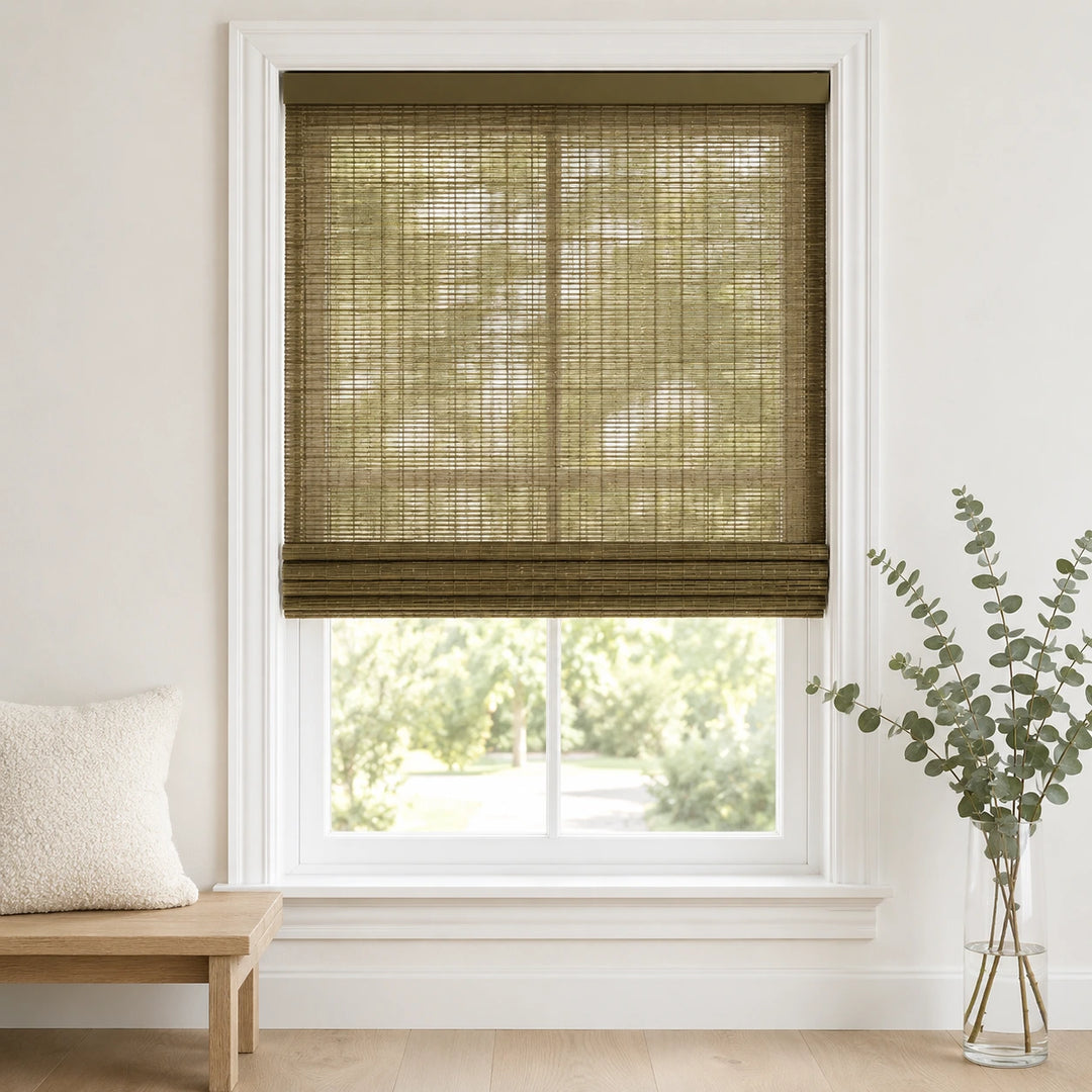 Custom Hazel Olive Ash Top Down Bottom Up Bamboo Shades - Top Down Bottom Up - Olive Ash H11-9