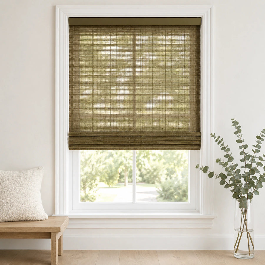 Custom Hazel Olive Ash Top Down Bottom Up Bamboo Shades - Top Down Bottom Up - Olive Ash H11-9