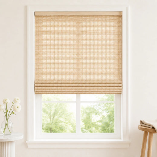 Custom Hazel Pale Almond Top Down Bottom Up Bamboo Shades - Top Down Bottom Up - Pale Almond H11-4