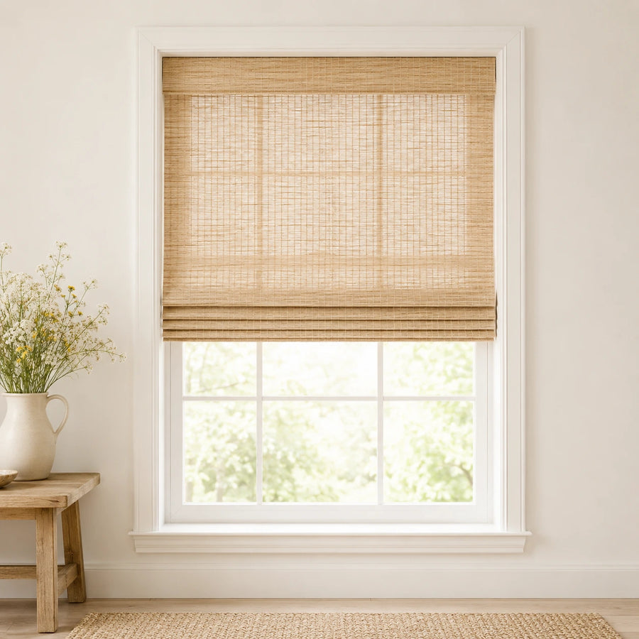 Custom Hazel Pale Wheat Top Down Bottom Up Bamboo Shades - Top Down Bottom Up - Pale Wheat H11-5