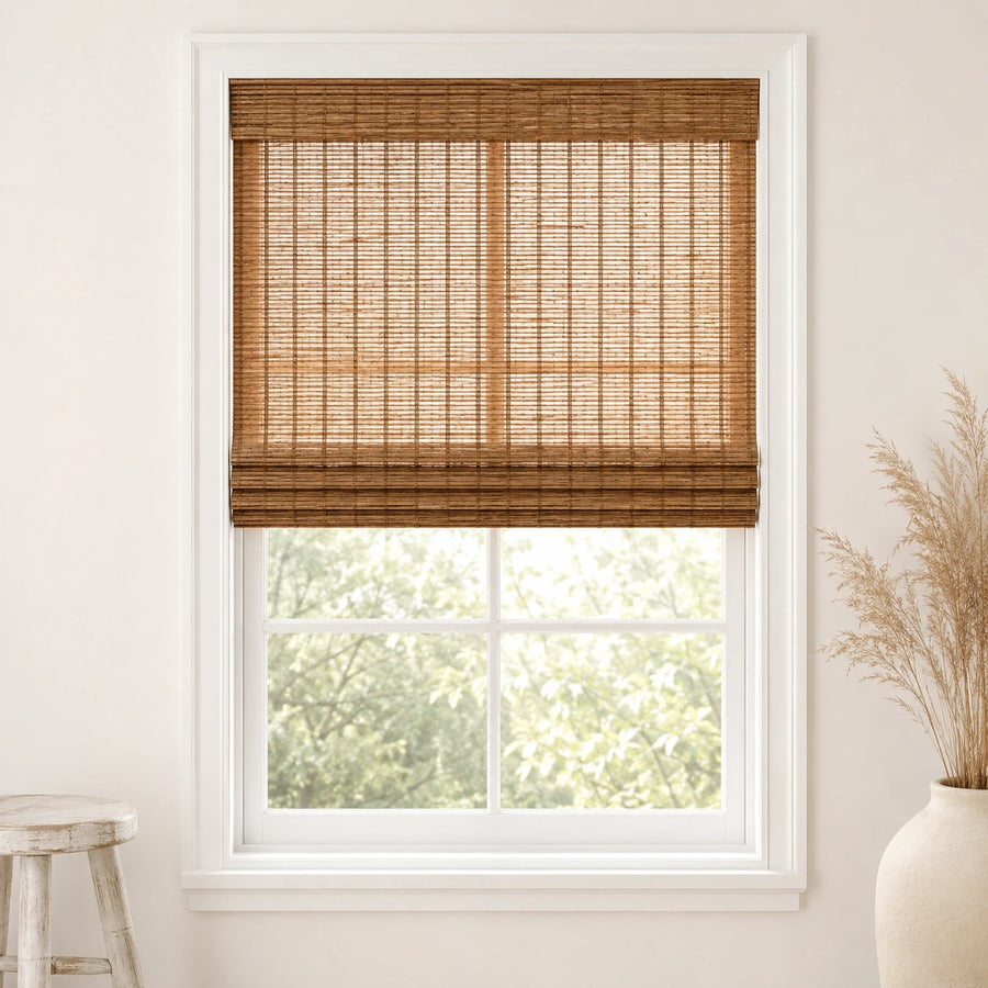 Custom Hazel Pecan Top Down Bottom Up Bamboo Shades - Top Down Bottom Up - Pecan H11-1
