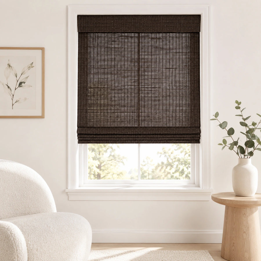 Custom Ivy Black Brown Woven Bamboo Shades - Standard - Black Brown DZH-88