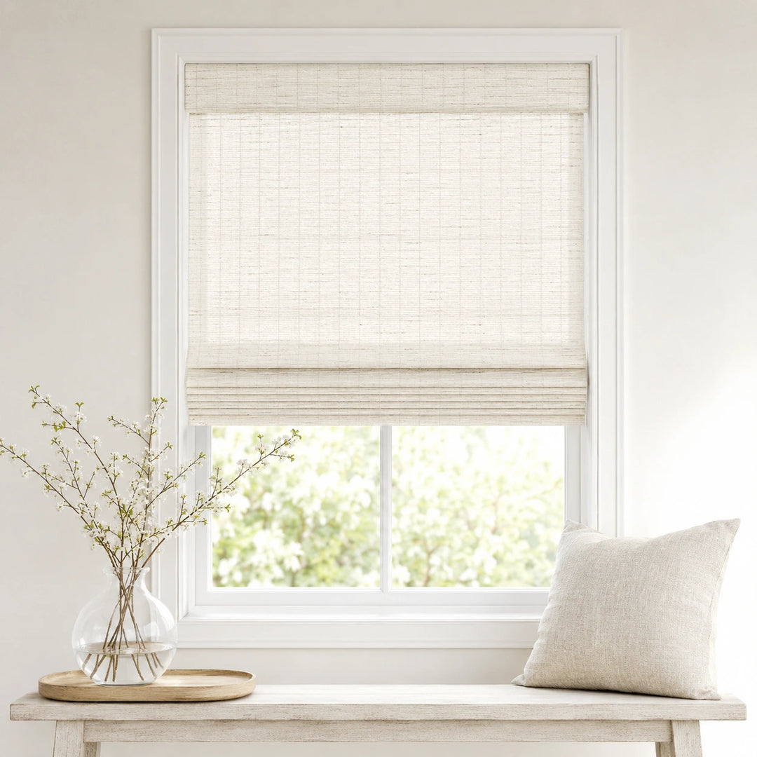 Custom Ivy Bone White Woven Bamboo Shades - Standard - Bone White DP60-01