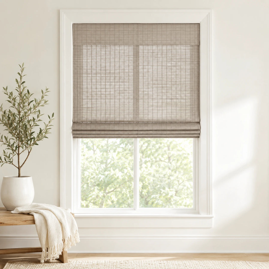 Custom Ivy Mist Gray Woven Bamboo Shades - Standard - Mist Gray 103-22