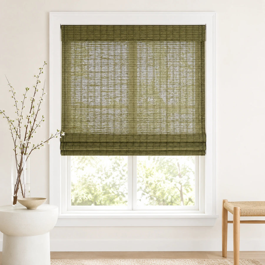 Custom Ivy Olive Green Woven Bamboo Shades - Standard - Olive Green SLJU-22