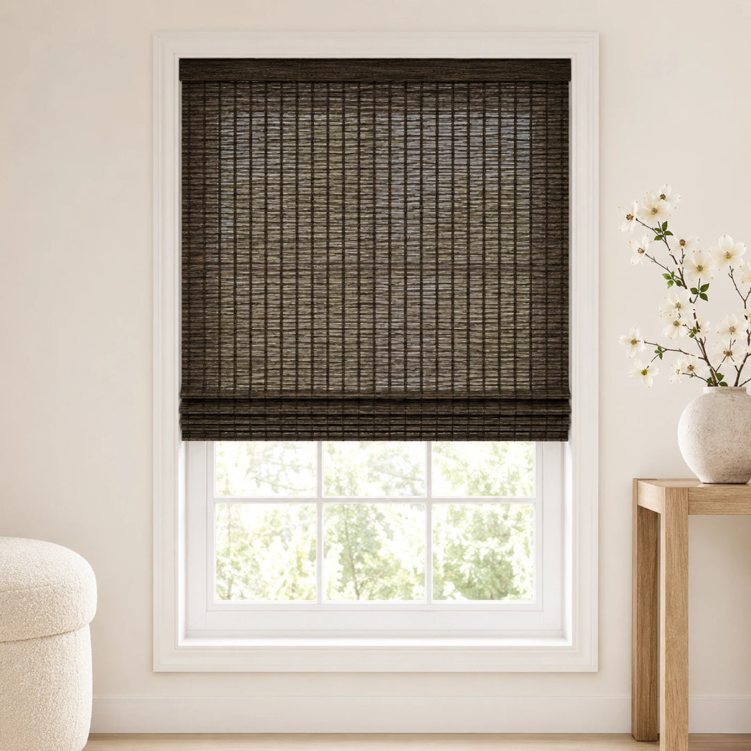 Custom Ivy Black Brown Top Down Bottom Up Bamboo Shades - Top Down Bottom Up - Black Brown DZH-88